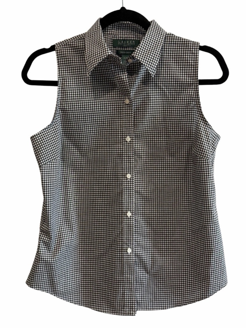 Lauren Ralph Lauren Petite Sleeveless Gingham Button-Down Top - Black & White